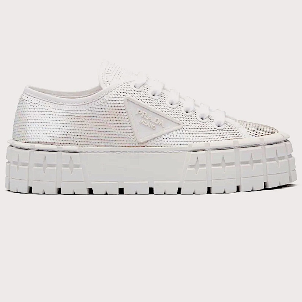 PRADA DOUBLE WHEEL SEQUIN PLATFORM SNEAKERS